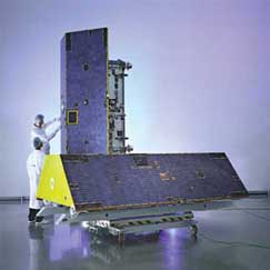 Image of GRACE satellites being inspected by scientists
