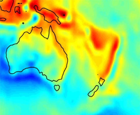 Tonga trench gravity anomaly view 2