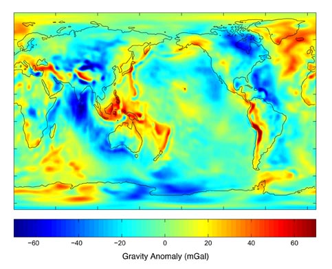 Gravity anomalies from 111 days of GRACE data (GGM01S)